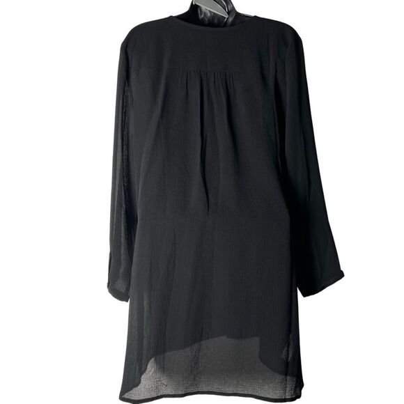 Eileen Fisher 100% Silk Textured Black V Neck Long Sleeve Oversized Tunic Top L - Picture 2 of 15